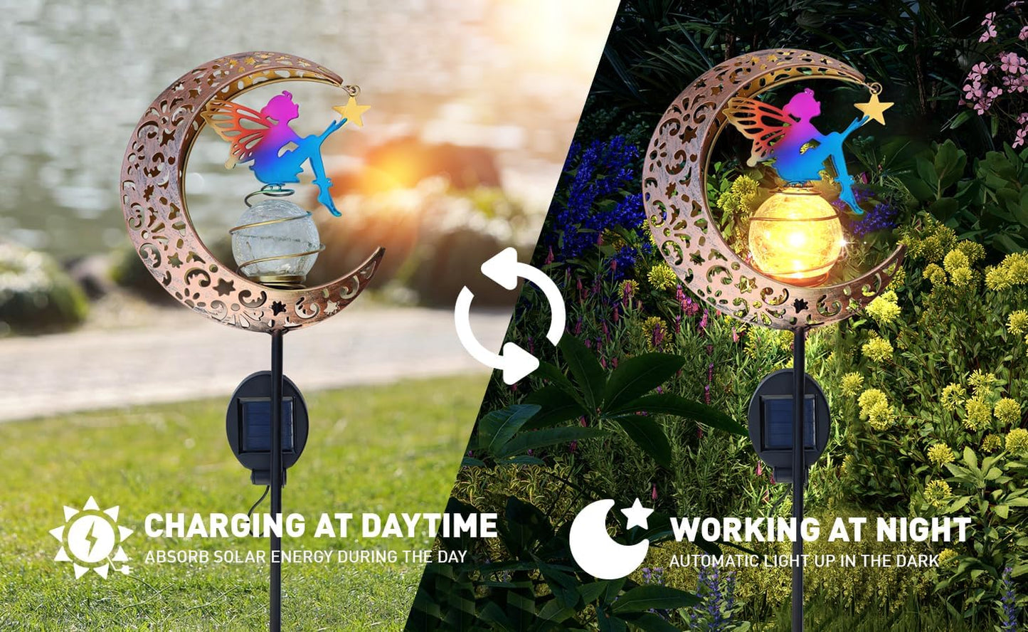 Moon Fairy Solar Garden Lights, Outdoor Decor Pathway Lights, LED Lawn Decor Lights - Gardening Gifts for Women(Moon Fairy Garden Lights)