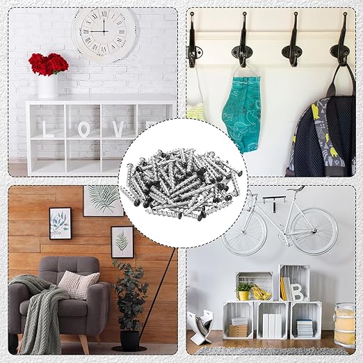 Blulu 100 pcs Drywall Anchors 1/4 x 1-1/2 Inch Black Pan Head Alloy Steel Light Wall Anchors Heavy Duty Self Drilling Screws for Drywall, Wood and Other Masonry Materials