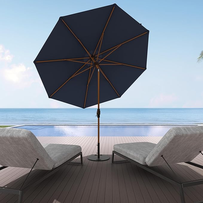 Midtown Umbrellas Sunbrella Umbrella Outdoor Patio Umbrella 2-9 Feet in Canvas Navy Acrylic Fabric, Auto-Tilt Aluminum Frame For Backyard Umbrella, Deck Umbrella & Porch Umbrella - Wooden Pole