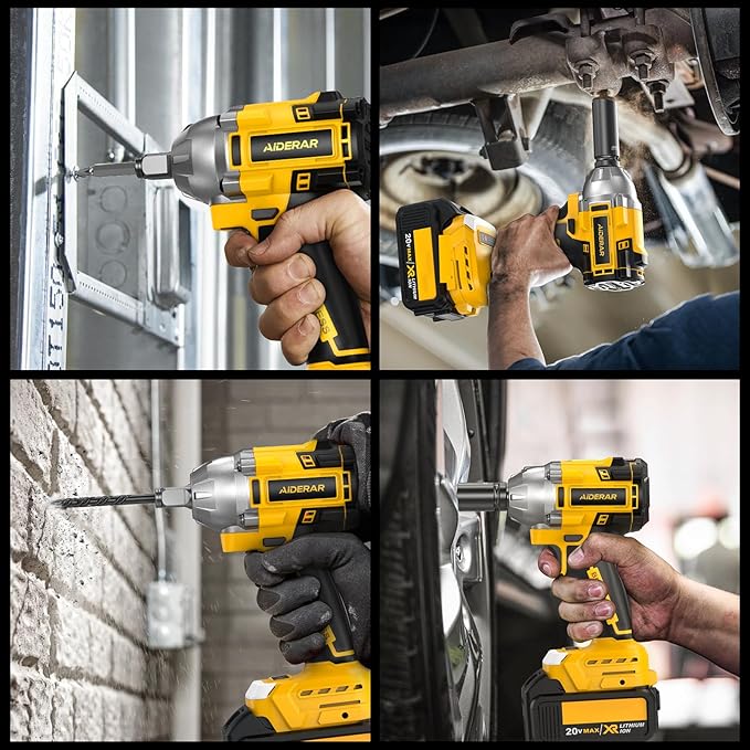 Cordless Impact Wrench for DeWalt Battery, 500Nm (369Ft-Lbs) 1/2" & 1/4" Brushless Impact Gun, 2-Speed High Torque Power Tool for Tire Removal, Rusted Bolts, Car Maintenance(No Battery)