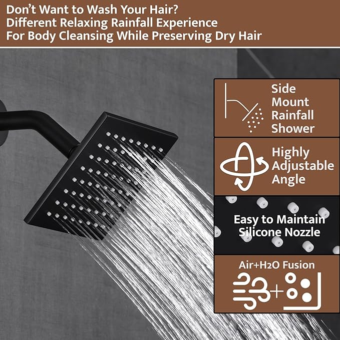 Shower System Matte Black Ceiling Mount Shower Faucet Set with 10 Inch Shower Head, Push Button Diverter Shower Fixtures with 3 in 1 Handheld,6 Inch Shower Head【All Functions Simultaneous Use】