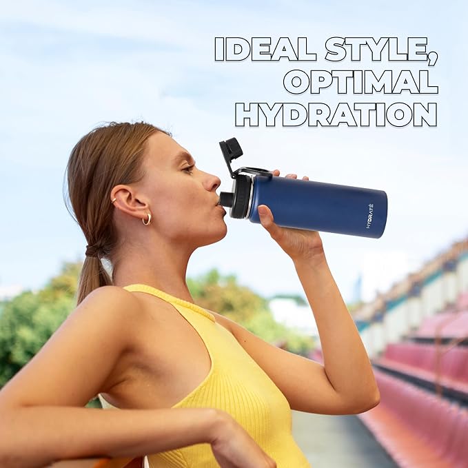 HYDRATE Insulated Stainless Steel Water Bottle - Large Reusable Flask with Leak-Proof Design and Convenient Handle - Double Vacuum Insulation for School, Work, or Adventure