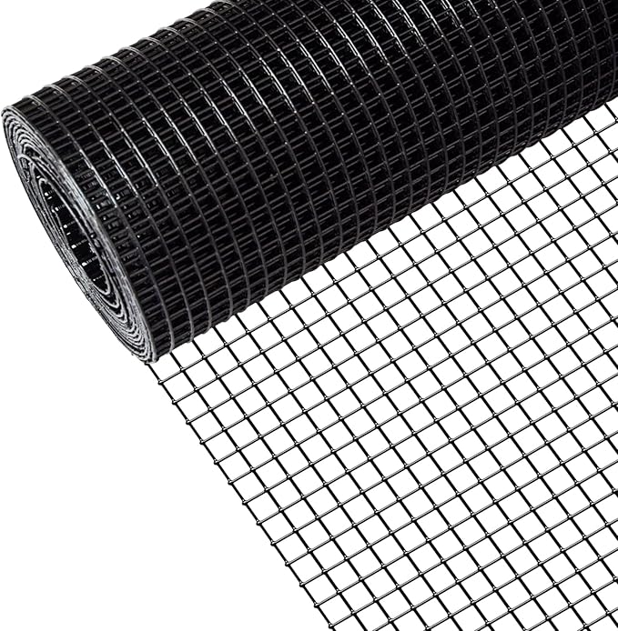 48" x 50' 1/2inch Hardware Cloth, Black Vinyl Coated Chicken Wire Fence Galvanized Welded Mesh Roll for Home Garden Rabbit Cage