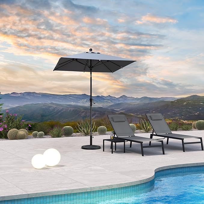 PURPLE LEAF 6' x 6' Square Patio Umbrella Outdoor Table Umbrella Aluminum Frame Market Umbrella Sun Umbrella with 8 Sturdy Ribs & Tilt for Garden Deck Lawn & Pool Light Gray