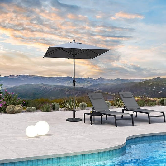 PURPLE LEAF 6' x 6' Square Patio Umbrella Outdoor Table Umbrella Aluminum Frame Market Umbrella Sun Umbrella with 8 Sturdy Ribs & Tilt for Garden Deck Lawn & Pool Light Gray