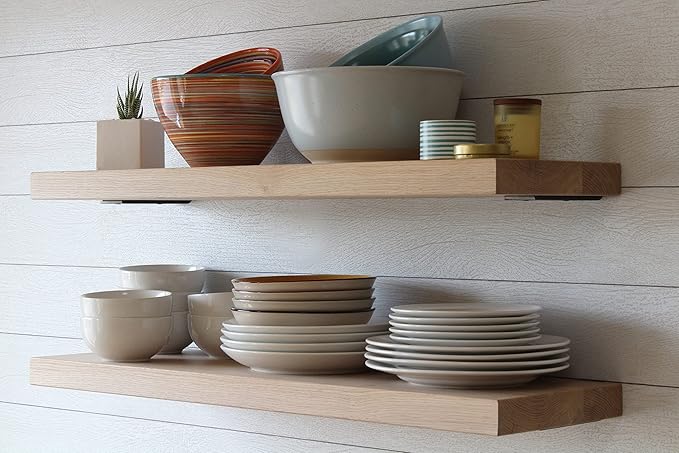 Urban Legacy Unfinished White Oak Deep Floating Shelves | Easy to Install Accent Modern Floating Shelves with Floating Shelf Brackets| Set of 2 (48" x 11" x 2")