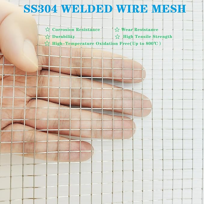 Stainless Steel Hardware Cloth Size:23Gauge 1/4inch 16inchx8Feet 304 Stainless Steel Welded Wire Mesh Supports Poultry Netting Cage Fence,Keep The Animals Out, Protecting New Plants