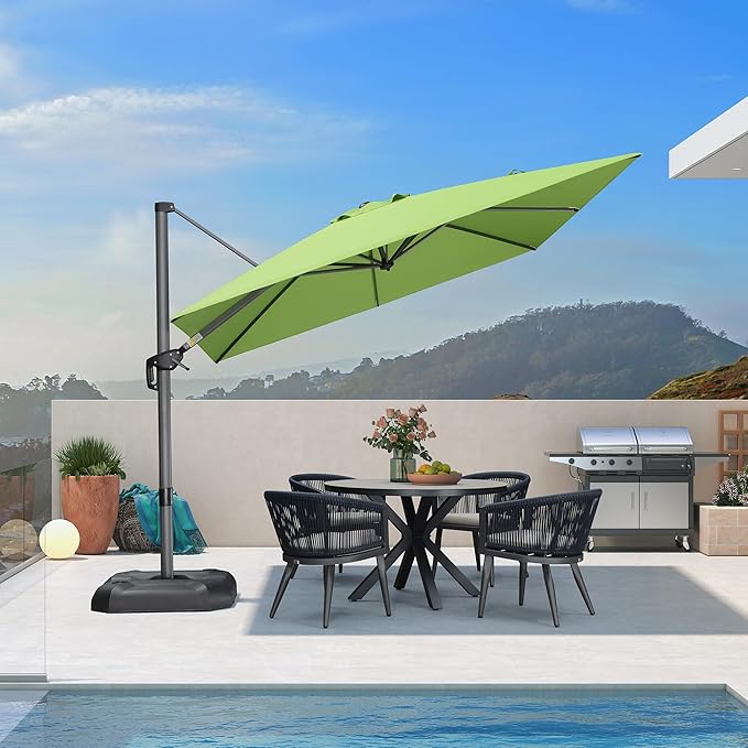 PURPLE LEAF 9 Feet Patio Umbrella Outdoor Cantilever Square Umbrella Aluminum Offset Umbrella with 360-degree Rotation for Garden Deck Pool Patio Apple Green