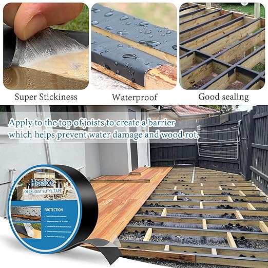 Joist Tape for Decking 2''×50',10 Pack Weather-Resistant Deck Joist Tape,Waterproof Seal Antiseptic Butyl Joists Tape,Self-Adhesive Flashing Joists Tape for Wood Decks Beams Roof