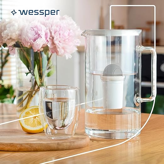 D2 Borosilicate White Glass Water Filter Pitcher Crystal Clear Hydration 8-Cup Capacity | 2in1 Water Purifier Pitcher and Stylish Water Carafe | Efficient Filtration for Pure Refreshing Water