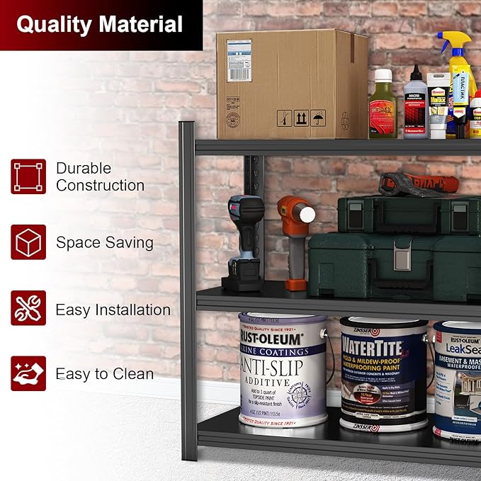 35" H Black Garage Shelving Unit, Garage Storage Shelves 1050LBS Heavy Duty Shelves, Adjustable 3 Tier Metal Shelving Utility Shelf for Home, Basement