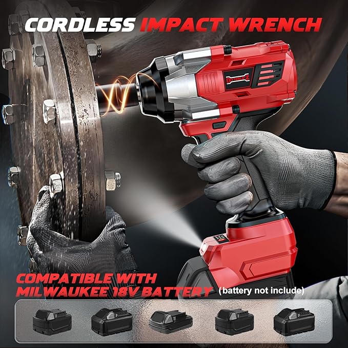 Cordless Impact Wrench 1/2" Compatible with Milwaukee 18V Battery, 1000Ft-lbs(1360N.m) High Torque Impact Driver, Brushless Electric Impact Gun with 4-Mode Speed, LED Work Light for Car(Bare Tool)