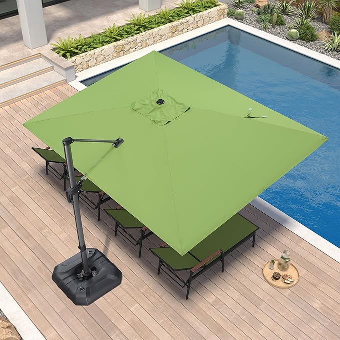 PURPLE LEAF 9' X 11.5' Patio Umbrella Outdoor Cantilever Rectangle Umbrella Aluminum Offset Umbrella with 360-degree Rotation for Garden Deck Pool Patio Apple Green