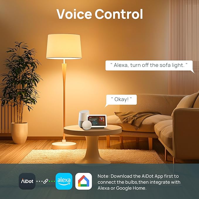 Linkind Smart Light Bulbs, Soft White to Daylight Tunable (2700K-6500K), Alexa Light Bulbs, Work with Alexa & Google Home, CRI>90, 2.4GHz Wi-Fi & Bluetooth LED, A19 E26, 800LM, 60W Equivalent (4-Pack)