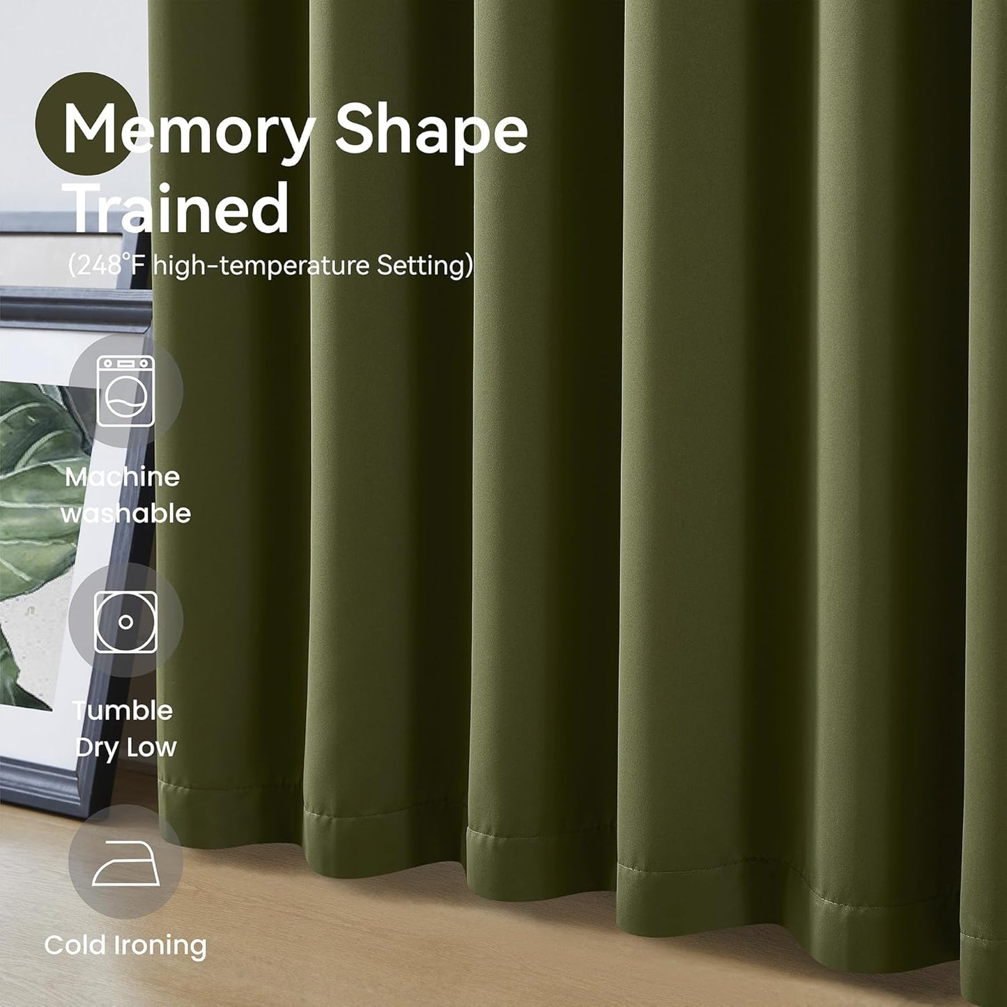 KangBang Olive Green Pinch Pleated Blackout Curtains 120 Inches Long for Hall Windows, Sound Dampening Light Blocking Modern Window Panels Ceiling to Floor for Villa 2 Panels, 40Wx120L