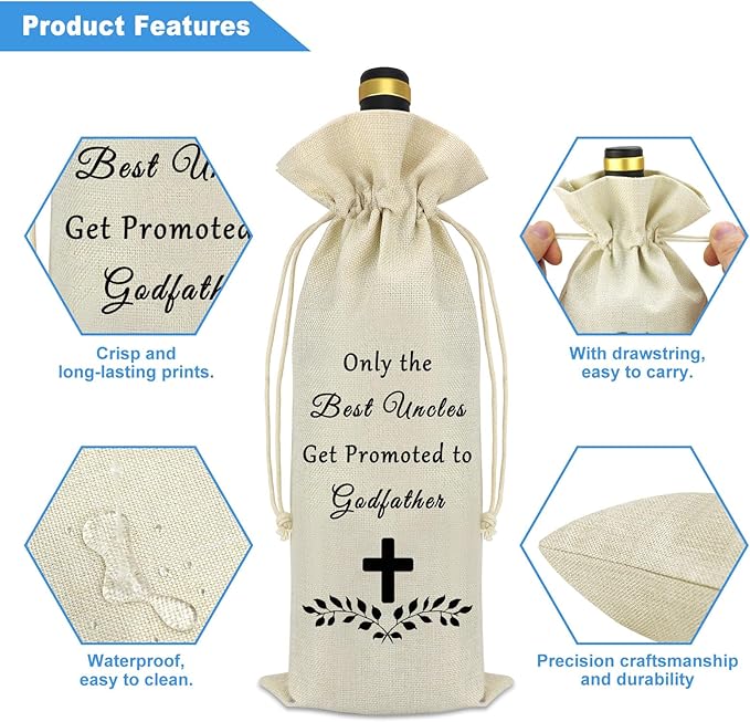 Godfather Gift Wine Bag Pregnancy Announcement Gift for Brothers Uncles Godfather Proposal Gift Only the Best Uncles Promoted to Godfather Gift Wine Bottle Bag Father's Day Christmas Baptism Gift
