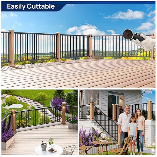 1 Pack 36 in. H x 8 ft. W Porch and Deck Railing Kit Without Post, Aluminum Railing Kit, Black Textured Powder-Coat Finish Rail System for Outdoor Decks, Porches & Balconies (1 Panel)