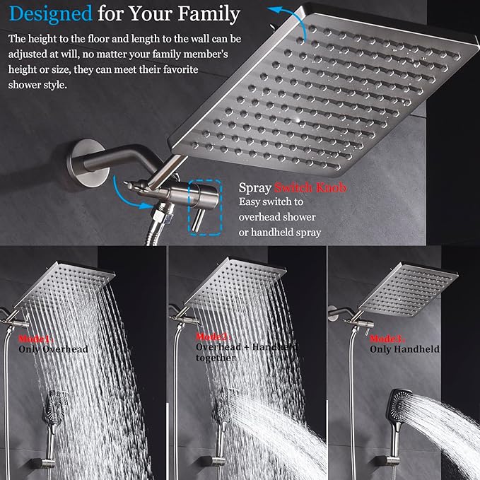 Shower Faucet Set Brushed Nickel Rough-in Anti-Scald Pressure Balanced Valve Body Modern Luxury Wall Mounted 10 Inch Rain Mixer Shower System (Brushed Nickel)