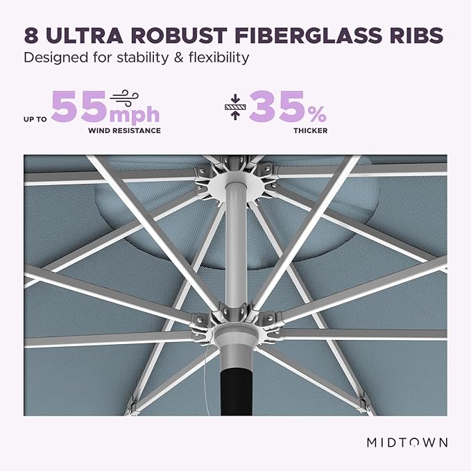 Midtown Umbrellas Push Pop Sunbrella Umbrella 8 Feet Outdoor Umbrella in Canvas Haze Acrylic Fabric - Patio, Backyard, Garden, Picnic Table & Pool - Black Pole