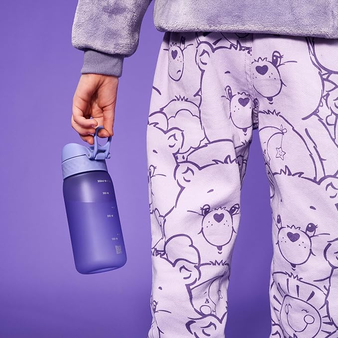 Ion8 Small Water Bottle, 350 ml/12 oz, Leak Proof, Easy to Open, Secure Lock, Dishwasher Safe, BPA Free, Carry Handle, Hygienic Flip Cover, Easy Clean, Odor Free, Carbon Neutral, Light Purple
