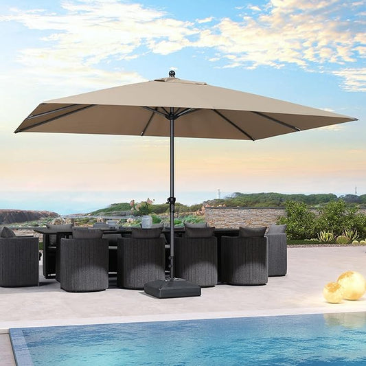 PURPLE LEAF 11.5' x 9' Patio Market Umbrella Outdoor Table Sun Umbrellas with Crank 8 Aluminum Sturdy Ribs for Pool Deck Backyard Beach Taupe