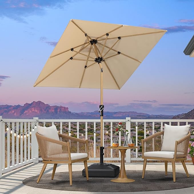 PURPLE LEAF 6' x 6' Market Umbrella Outdoor Table Umbrella Aluminum Patio Umbrella with Push Button Tilt & 8 Sturdy Ribs and Crank Outdoor Umbrellas for Deck Backyard Beach, Beige