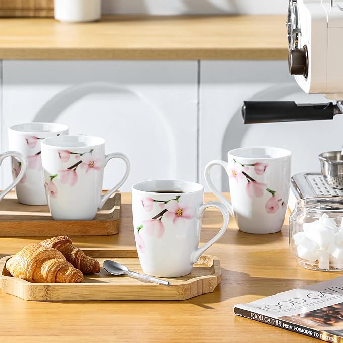 VEWEET Coffee Mugs Set of 6, 11 OZ Coffee Cups Set with Handle, Floral Mug Sets Ceramic Cup Set for Kitchen, Microwave & Dishwasher Safe, Series ANNIE