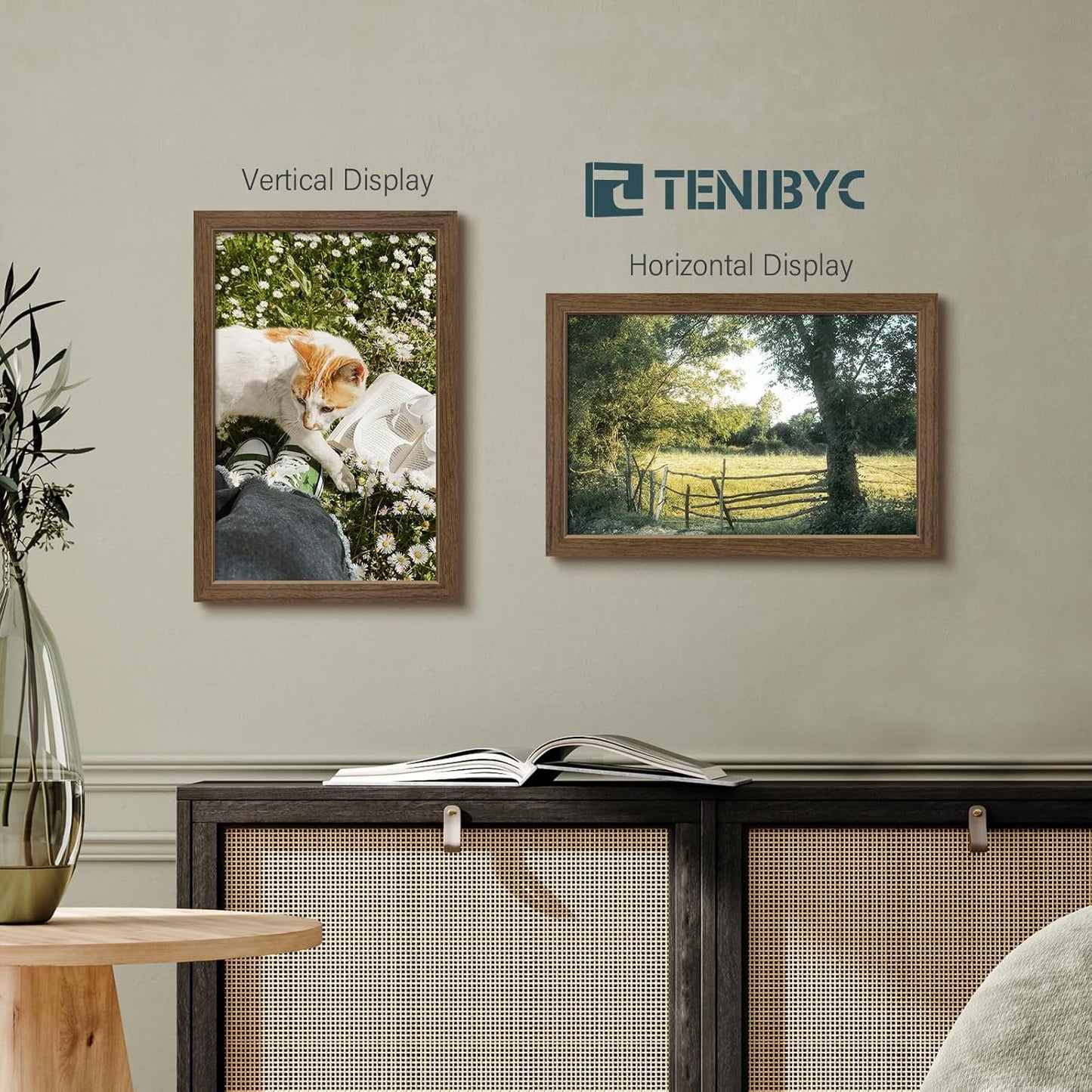 11x17 Picture Frame 3 Pack - Brown Woodgrain, Wood Photo Frame, HD Tempered Glass, Wall Gallery Poster Frame