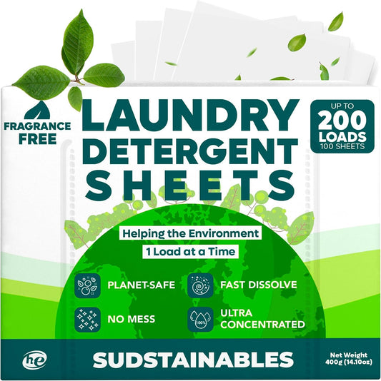 Sudstainables Eco Friendly Laundry Detergent Sheets - (200 Count), Unscented, Zero Waste, Plastic Free, Ultra Cleaning Strength, Sensitive Skin Safe, Saves Space