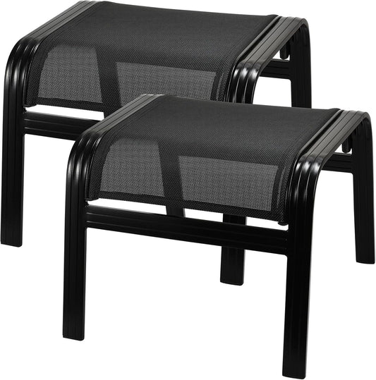 Patio Footstools Outdoor Foot Rest Aluminum Patio Ottomans Portable Seat Wicker Furniture Stackable Ottoman 2 Pieces Black