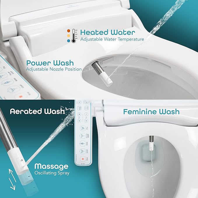 BidetMate 1000 Series Electric Smart Toilet Bidet Seat with Heated Water, Side Control Panel, and Warm Air Dryer - Self-Cleaning - Perfect for a Smart Home Kit or Smart Home Accessories - Round