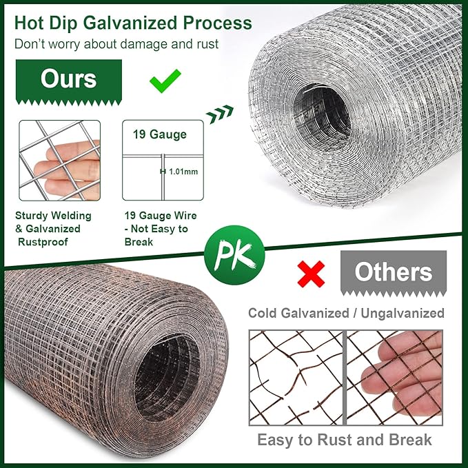 HOPERAN Hardware Cloth 1/2 inch 48 x 100 Ft Mesh 19 Gauge Chicken Wire Fencing - Hot Dipped Galvanized After Welded - Wire Fence Mesh Roll for Garden Fencing Chicken Coop & Pet Enclosures