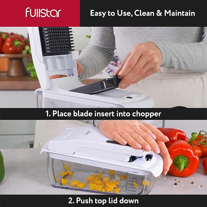 Fullstar Vegetable Chopper - Food Chopper - Onion Chopper - Vegetable Slicer & Spiralizer - Veggie Chopper with Container - Kitchen Gadgets - Home Essentials - Kitchen Accessories (8 in 1, White)