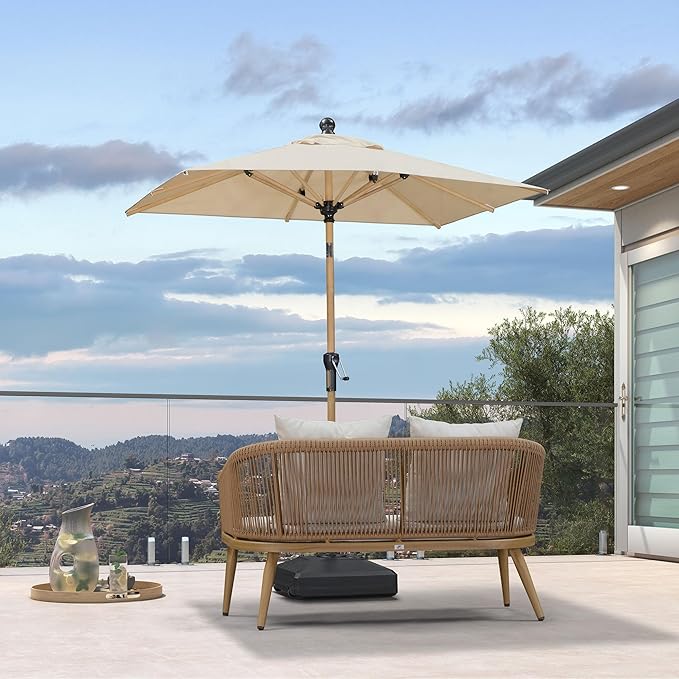 PURPLE LEAF 4' x 6' Market Umbrella Patio Umbrella Outdoor Table Umbrella Aluminum with Push Button Tilt & 8 Sturdy Ribs and Crank Rectangular Outdoor Umbrellas for Pool Backyard Beach, Beige