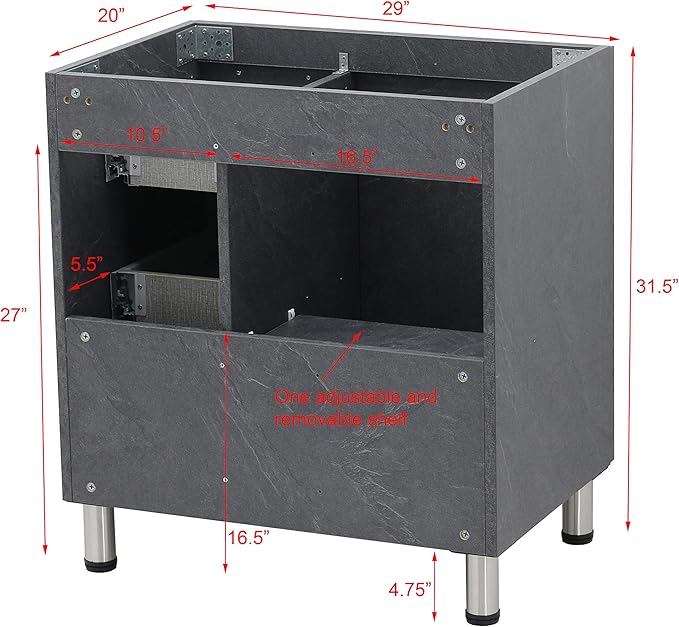 30" Freestanding Bathroom Vanity, Dark Slate Grey. White Integrated Countertop