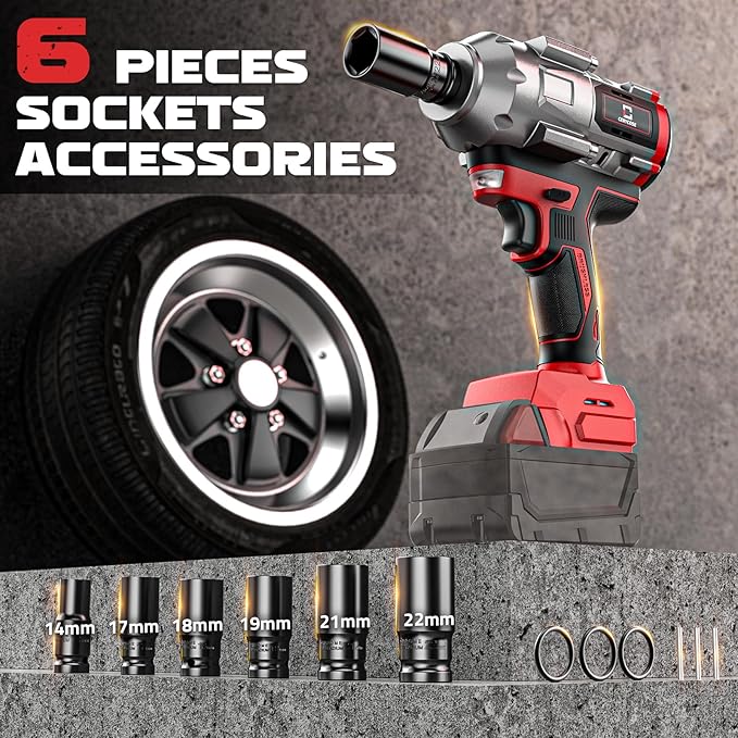 Cordless Impact Wrench 900FT-LBS for Mil-wau-kee 18V Battery - with 6 Sockets and Durable Toolbox Brushless Electric 1/2 inch Impact Gun Includes LED Work Light - 2100RPM High Torque Driver