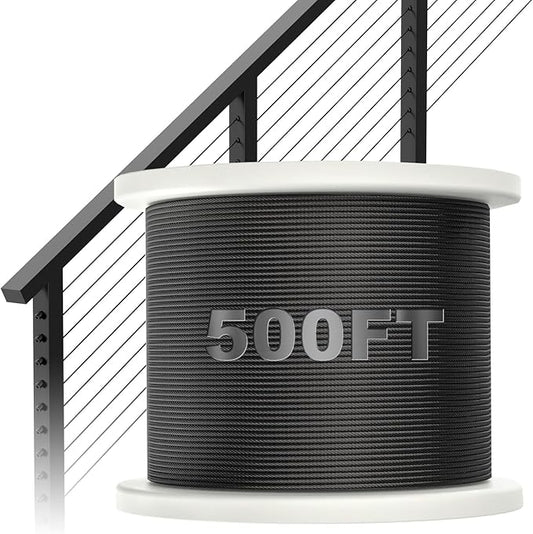 BLIKA 500FT 1/8" Black Stainless Steel Cable, T316 Marine Grade, Stainless Steel Wire Rope 7x7 Strand Construction, 1850lbs Breaking Strength Aircraft Cable for Deck Cable Railing, DIY Balustrades