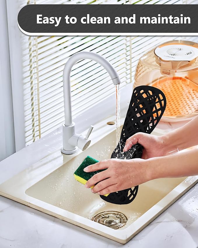 2 Pack Silicone Sink Protector for Kitchen Sink, Lozenge Pattern 12 x 11" Sink Grid Mat Silicone Protectors, Center Drain, Black