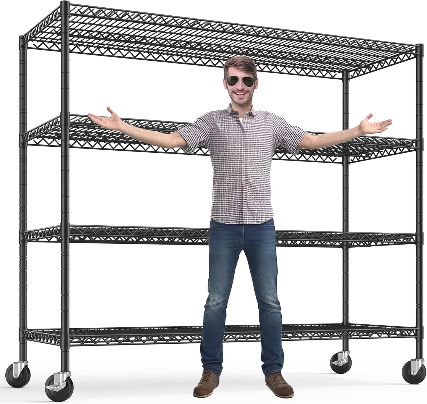 REIBII 75.6" H Storage Shelves Wire Shelving Unit with Wheels 2500LBS Garage Shelving Heavy Duty Metal Shelves for Storage Rack Adjustable Pantry Shelf Commercial Shelving, 75.6" H X 55.5''W X 24" D