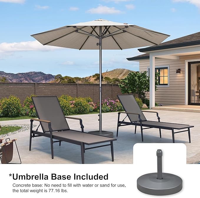 PURPLE LEAF 10 FT Semi-Auto Outdoor Patio Umbrella with Base Market Table Sun Umbrellas with 8 Aluminum Sturdy Ribs for Backyard Deck Garden Pool (Gray Pole Beige Canopy)