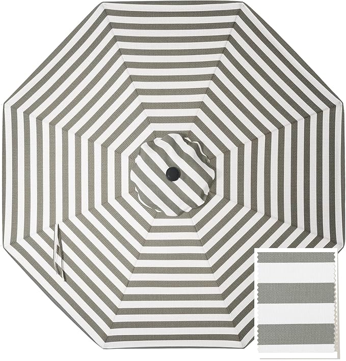 MASTERCANOPY 5-Year-Non-Fading Olefin 9FT Patio Umbrella Replacement Canopy-Light Gray&White Canopy Only