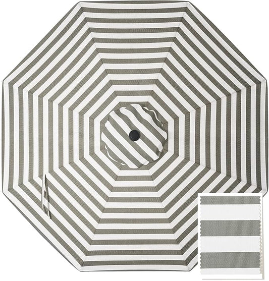 MASTERCANOPY 5-Year-Non-Fading Olefin 9FT Patio Umbrella Replacement Canopy-Light Gray&White Canopy Only