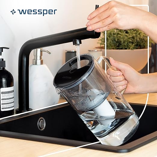 D2 Borosilicate Black Glass Water Filter Pitcher Crystal Clear Hydration 8-Cup Capacity | 2in1 Water Purifier Pitcher and Stylish Water Carafe | Efficient Filtration for Pure, Refreshing Water