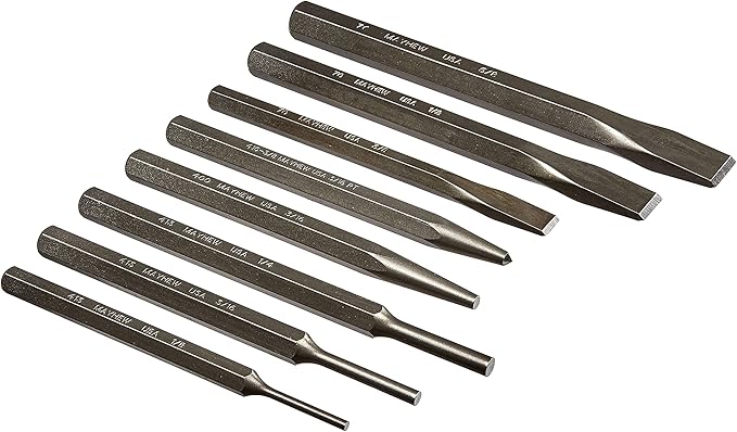 Mayhew Tools 61025 Punch and Chisel Set, Blast Finish, 8-Piece