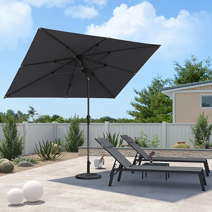 PURPLE LEAF 10' x 6.5' Rectangular Patio Umbrella Outdoor Table Umbrella Aluminum Frame Market Umbrella Sun Umbrella with 8 Sturdy Ribs & Tilt for Garden Deck Lawn & Pool Light Gray