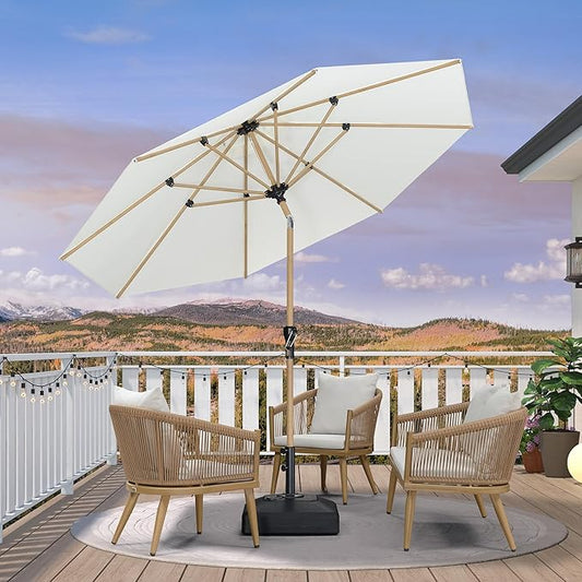 PURPLE LEAF 10 Feet Patio Umbrella Outdoor Table Umbrella Aluminum Round Market Umbrella with Push Button Tilt & 8 Sturdy Ribs and Crank Commercial Sun Umbrella for Garden Patio Balcony, Cream