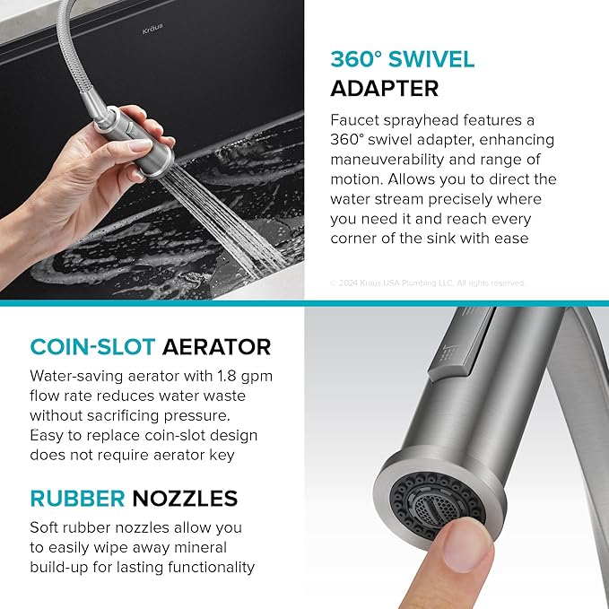 KRAUS Torak Pull Down Kitchen Faucet in Matte Black with Commercial Style Spring Spout, 2 Function Sprayer, Pre-Attached Water Lines, and Mounting Hardware, KPF-2635MB