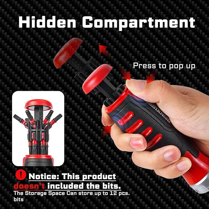 Ratcheting Screwdriver with Bit Storage Multi-bit Magnetic 1/4” Hex Shaft Screwdriver Handle for Phillips Flat Square Hex Screw Driver Repair Tool