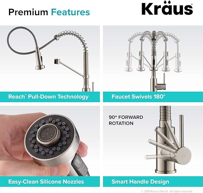 Kraus KPF-1610SFS-KSD-43SFS Bolden 18-Inch Single Handle Commercial Style Pull-Down Kitchen Faucet with Soap Dispenser, Spot Free Stainless Steel