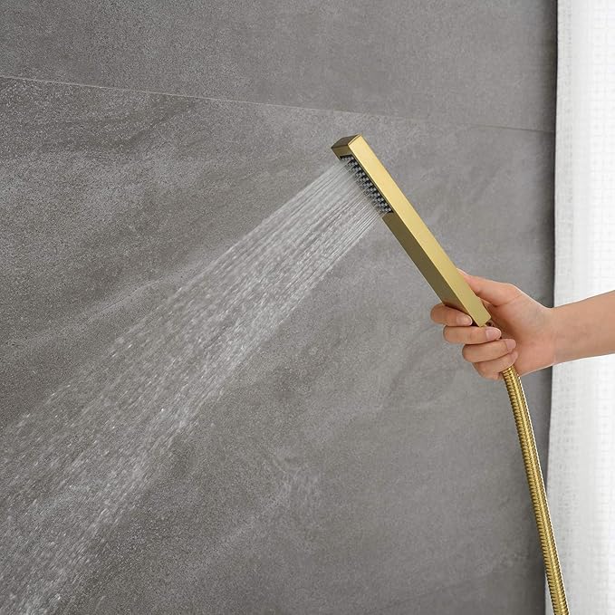 Freestanding Bathtub Faucet Tub Filler Brushed Gold Floor Mount Faucets Brass Single Handle with Hand Shower